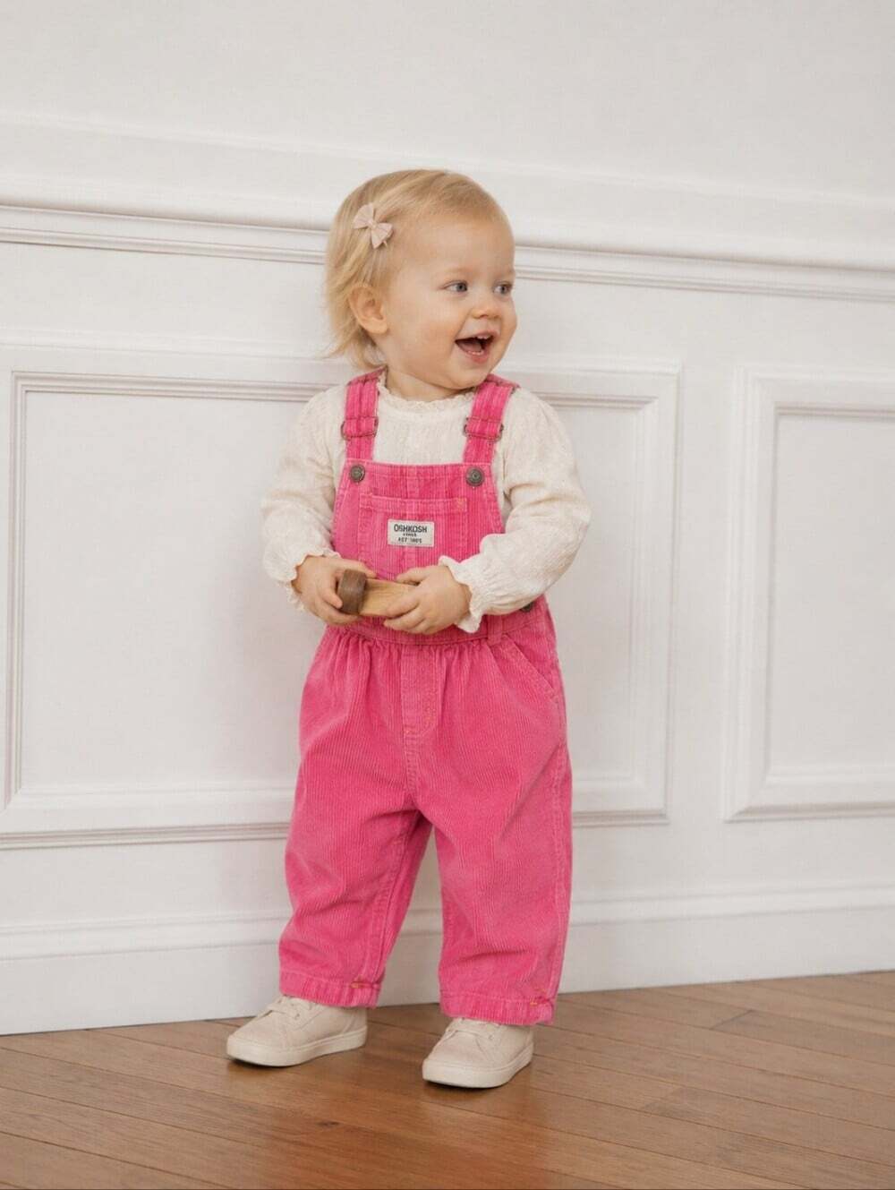 Vintage OshKosh Pink Corduroy Overalls 12M Floral Embroidered Hem 90s Baby